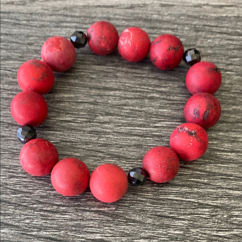 Beautiful red magnesite and hematite bracelet